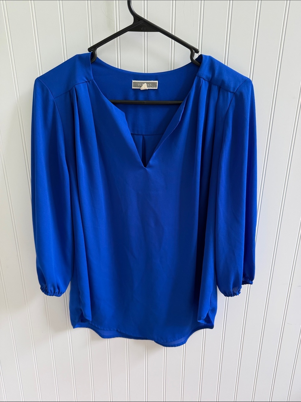 (223) Pleione Royal Blue Split V-Neck 3/4 Sleeve Blouse